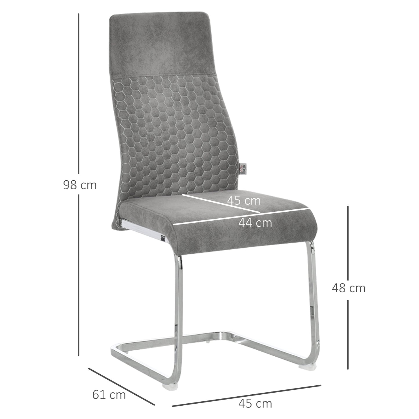 HOMCOM Set de 4 Sillas de Comedor Sillas de Cocina Tejido de Microfibra con Asiento Acolchado y Patas de Metal Sillas Cantilever Modernas 45x61x98 cm Gris