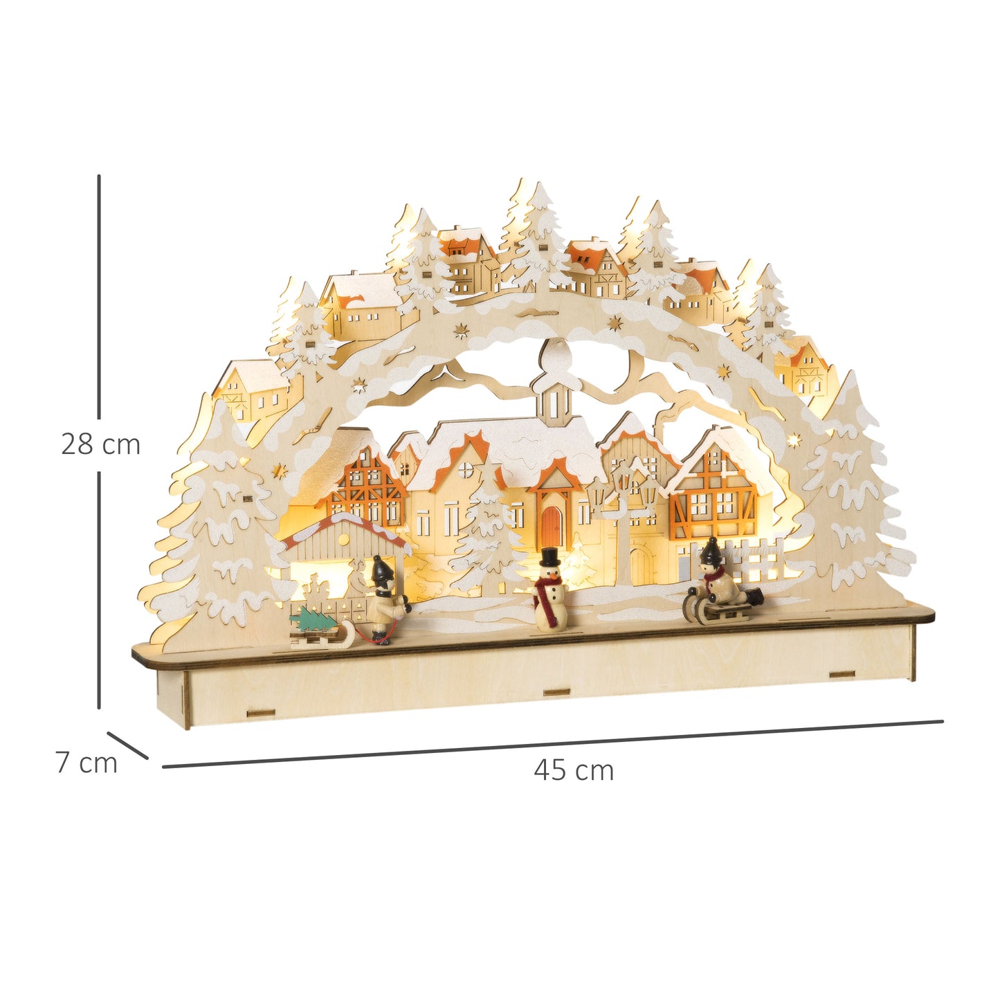 HOMCOM Casa de Pueblo Navideño con 12 Luces Escena Navideña Iluminado Decoración Navideña para Escritorio Mesa Chimeneas 45x7x28 cm Natural