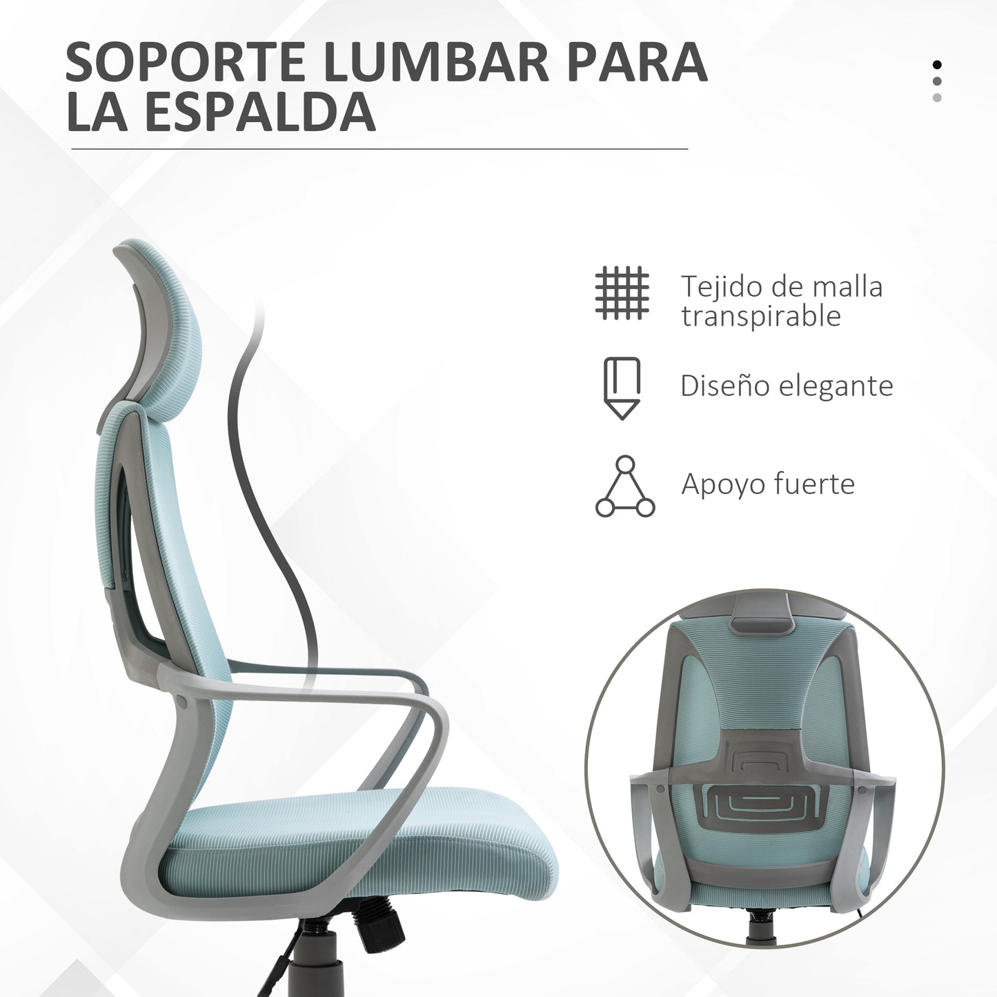 Vinsetto Silla de Oficina Silla de Escritorio Ajustable con Respaldo Reposabrazos Reposacabezas Ruedas y Función Basculante Carga 120 kg 64x55x116-126 cm Azul