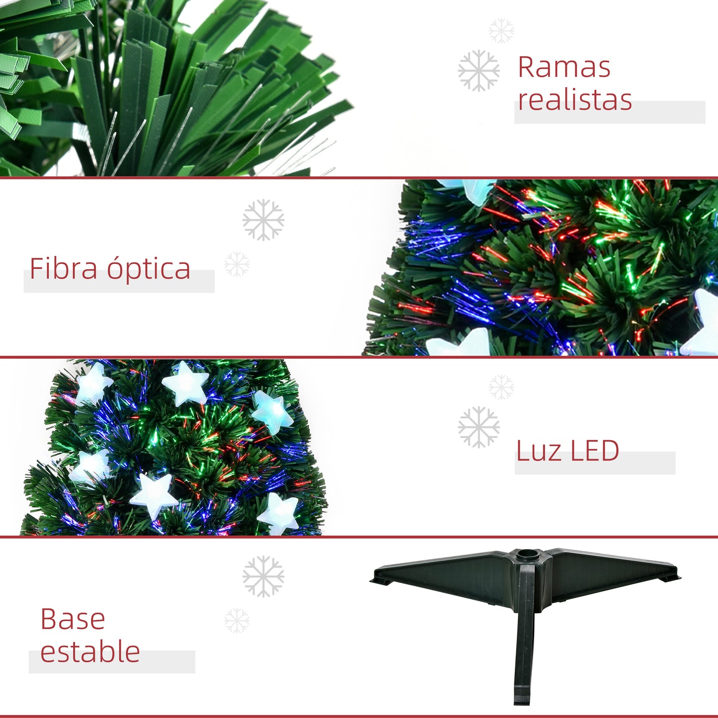 HOMCOM Árbol de Navidad 90cm Artificial Árbol de Pino Decoración Navideña con 12 LED de 3 Colores 90 Ramas Verde PVC