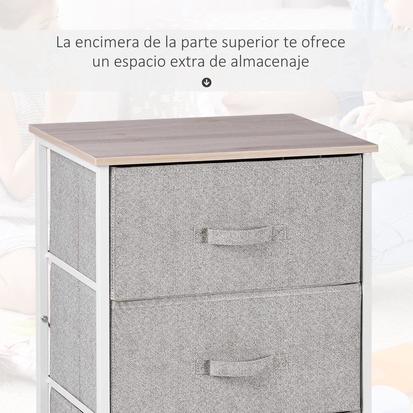 HOMCOM Cajonera Cómoda Organizador con 4 Cajones de Tela Mesilla de Noche para Dormitorio Salón Armario con Cajones 45x30x92cm Organizador Almacenaje