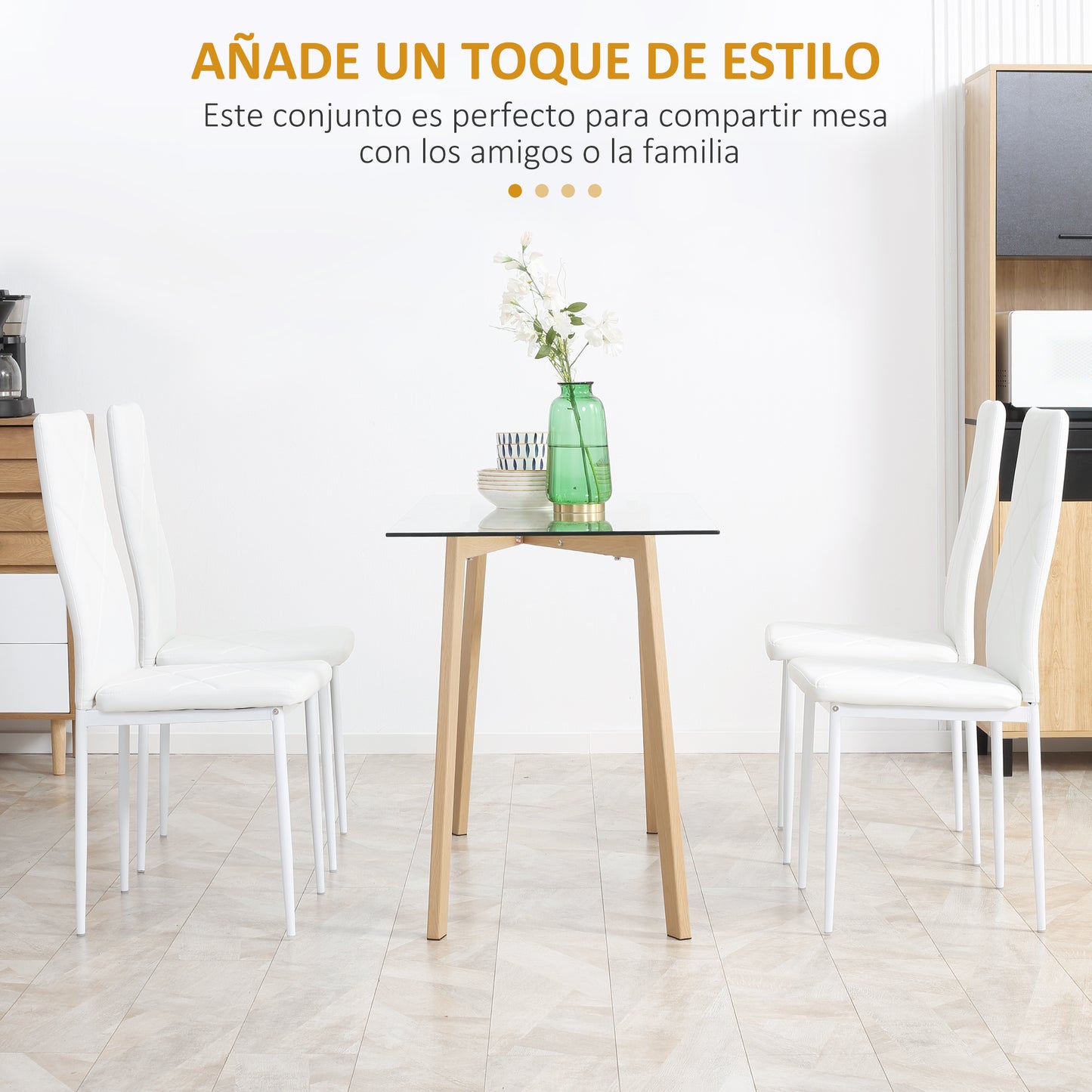 HOMCOM Juego de 4 Sillas de Comedor Nórdicas Sillas de Cocina Tapizadas de Piel Sintética con Patas de Acero Carga 120 kg para Salón 41x50x97 cm Blanco