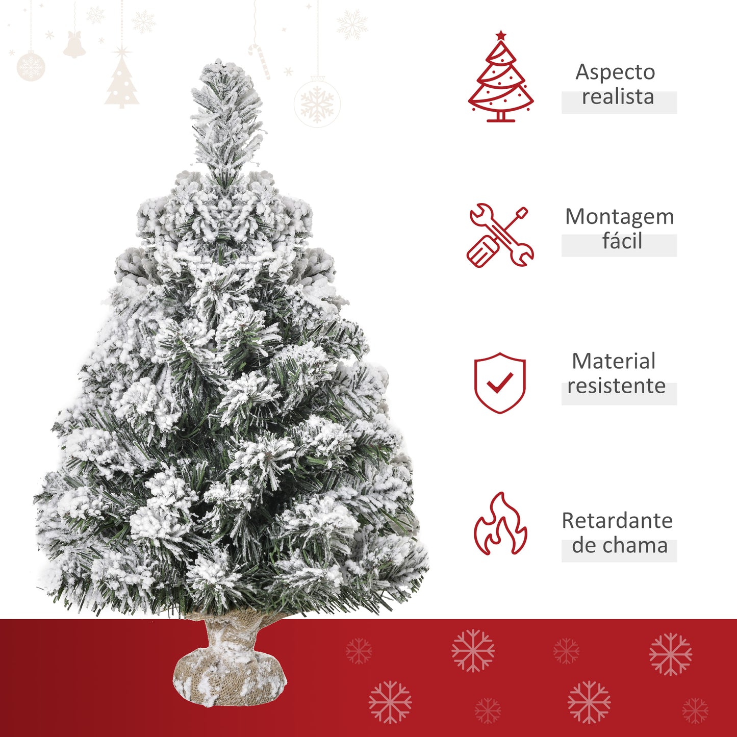 HOMCOM Árbol de Navidad Artificial 60 cm con 67 Ramas Ignífugas y Base de Cemento Decoración Navideña para Mesa Escritorio Oficina Ø32x60 cm Verde y Blanco