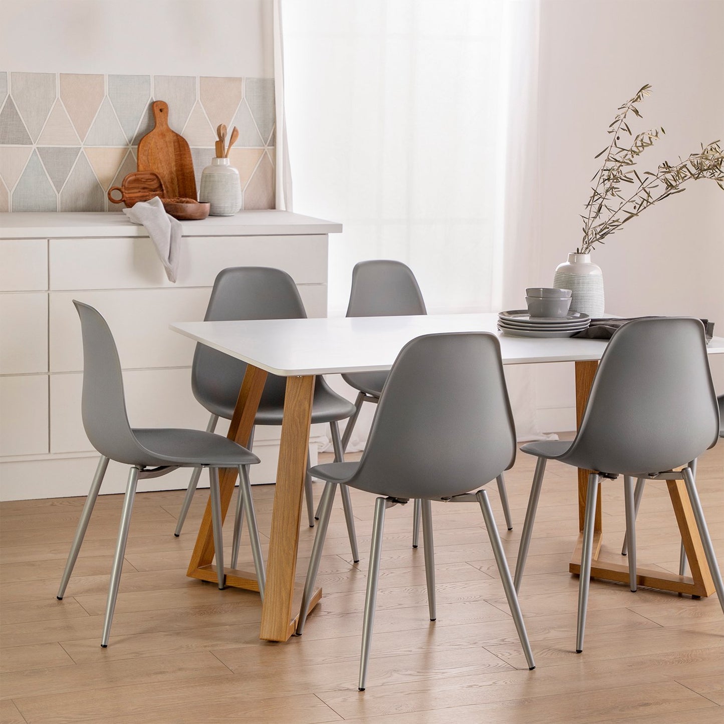 Pack 6 sillas de comedor en polipropileno gris Nina -  Klast