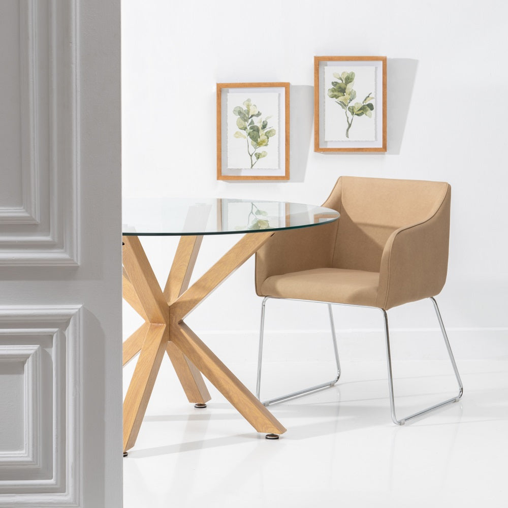 Mesa Comedor Natural Cristal-metal 120 X 120 X 76 Cm - IXIA