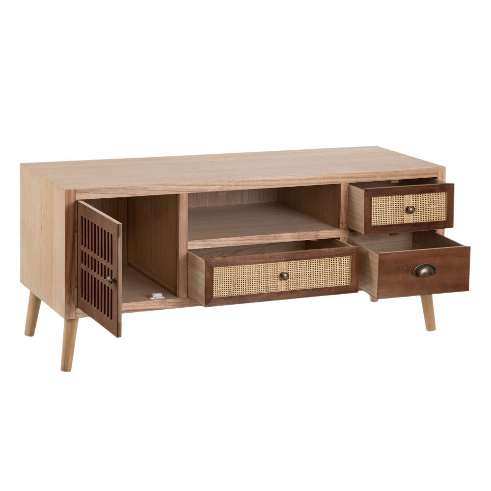 Mueble Tv Crema-natural Madera-ratán 120 X 40 X 52 Cm - IXIA