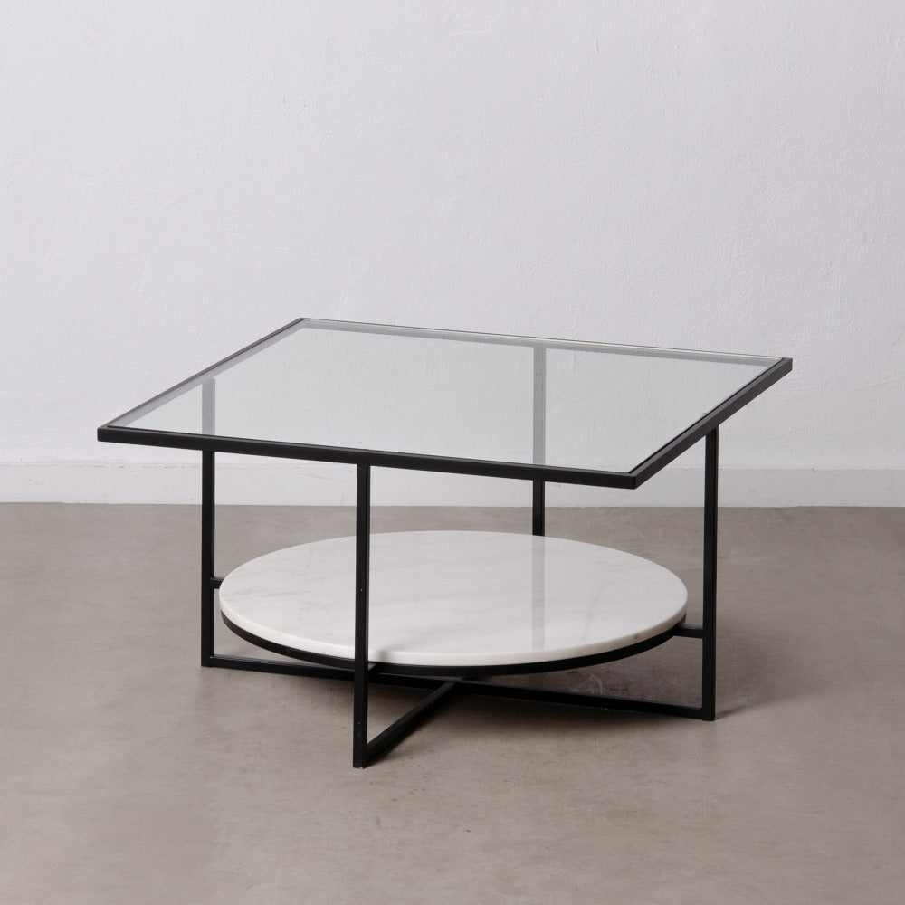 Mesa Centro Negro-blanco Metal-mármol 80 X 80 X 46,50 Cm - IXIA