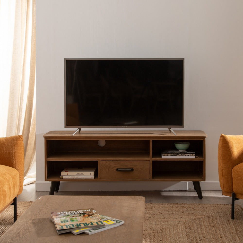 Mueble Tv Natural-negro Madera-metal 150 X 41 X 59 Cm - IXIA