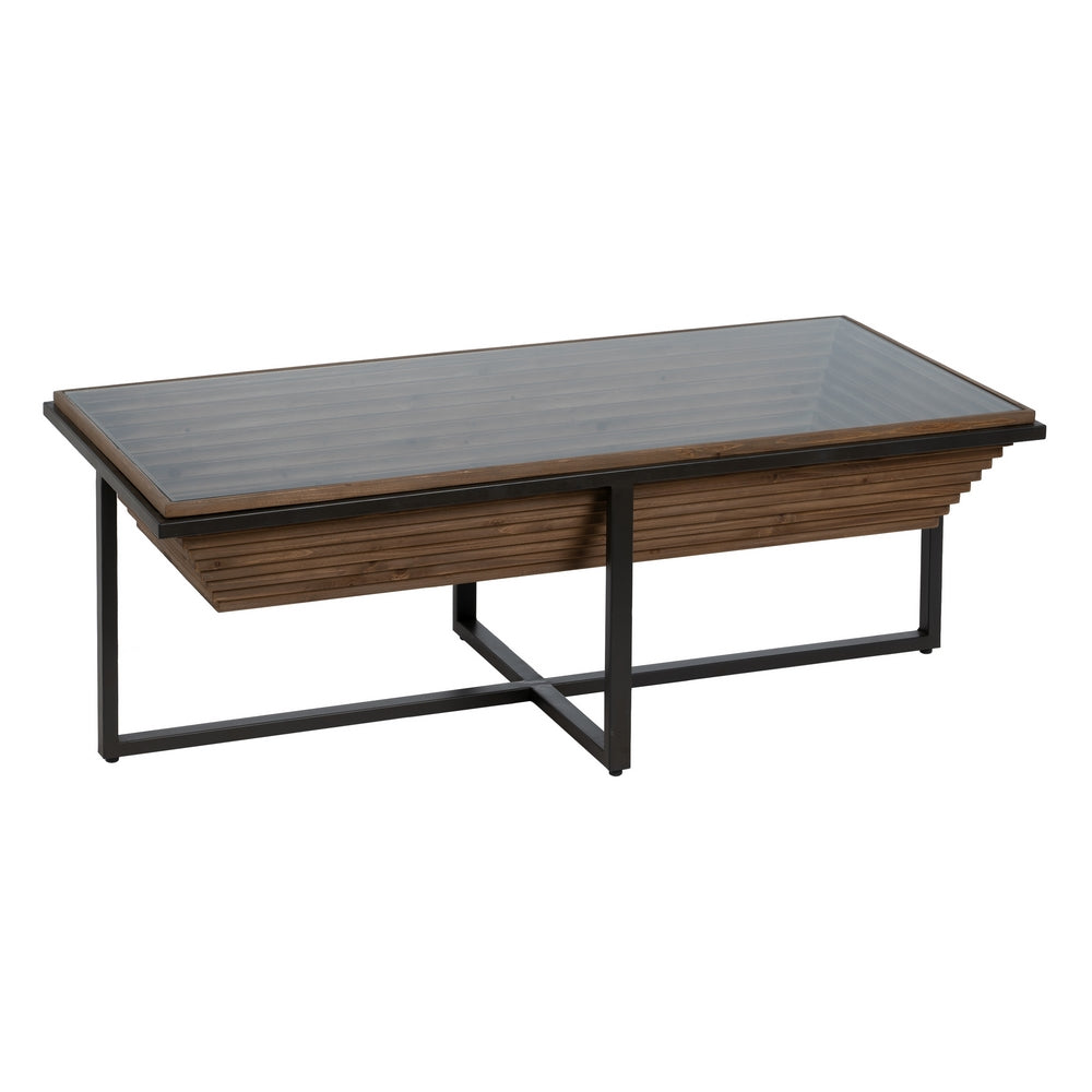 Mesa Centro Natural-negro Madera-metal 120 X 60 X 43,50 Cm - IXIA