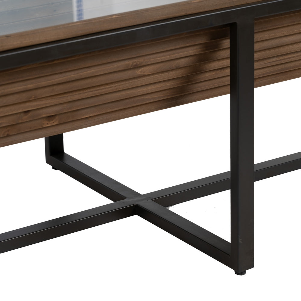 Mesa Centro Natural-negro Madera-metal 120 X 60 X 43,50 Cm - IXIA