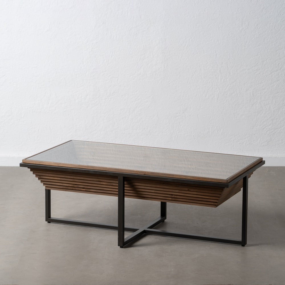 Mesa Centro Natural-negro Madera-metal 120 X 60 X 43,50 Cm - IXIA