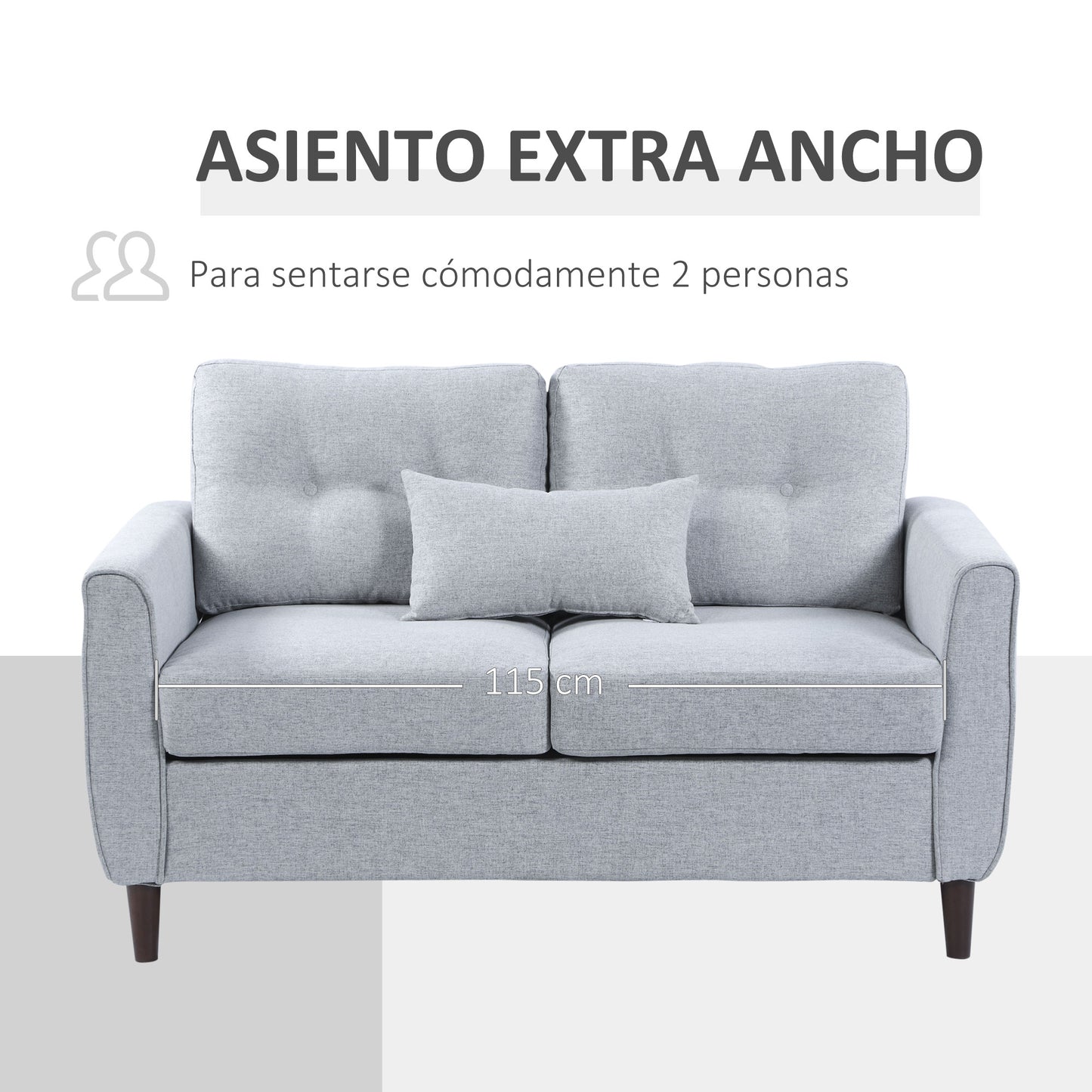 HOMCOM Sofá de 2 Plazas Sillón Biplaza para Salón con Reposabrazos Cojines y Asiento Acolchado Funda de Almohada Lavable 140x78x83 cm Gris Claro