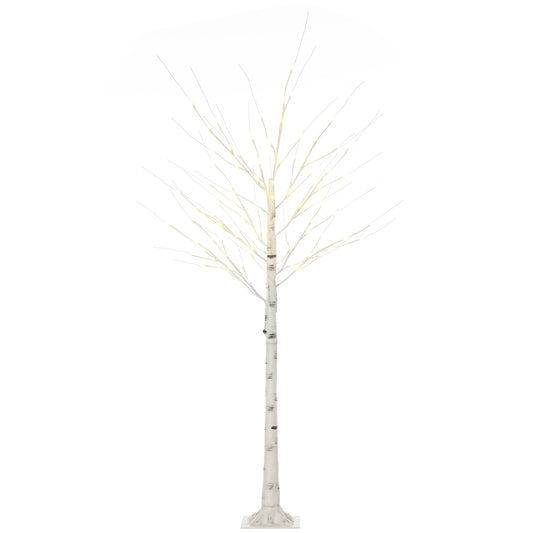 HOMCOM Árbol de Abedul Altura 180 cm con 96 Luces LED IP44 Blanco Cálido Ramas Flexibles y Base Lámpara de Árbol Decoración Navidad para Interiores 22x22x180 cm Blanco