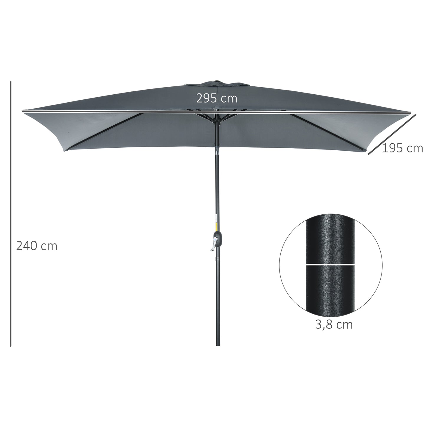 Outsunny Sombrilla de Aluminio 200x300x253 cm Parasol Rectangular de Jardín Inclinable con Manivela y Poste Desmontable Anti-UV para Terraza Piscina Patio Exterior Gris