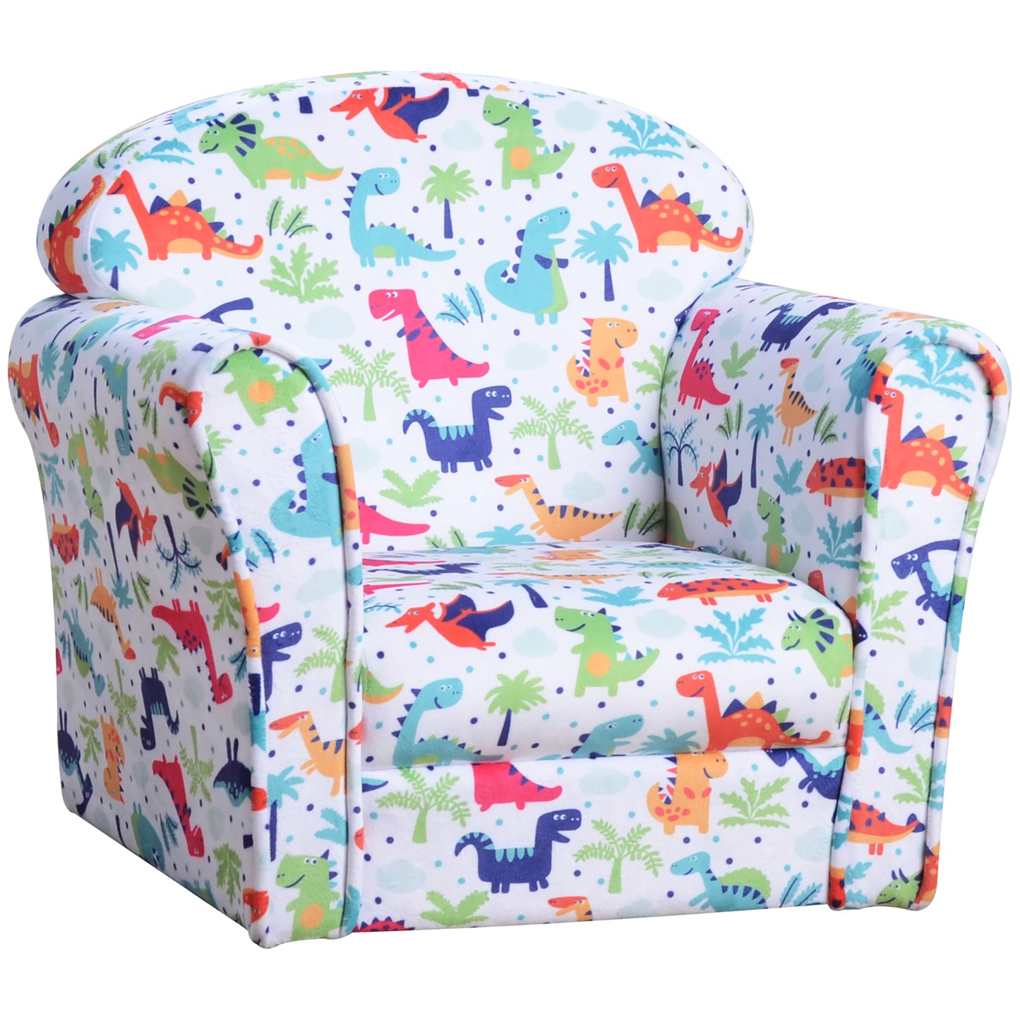 HOMCOM Sillón Infantil Sofá para Niños +18 Meses con Estampado de Dinosaurios Estructura de Madera Acolchado de Espuma y Tapizado de Franela 50x39x44 cm Multicolor