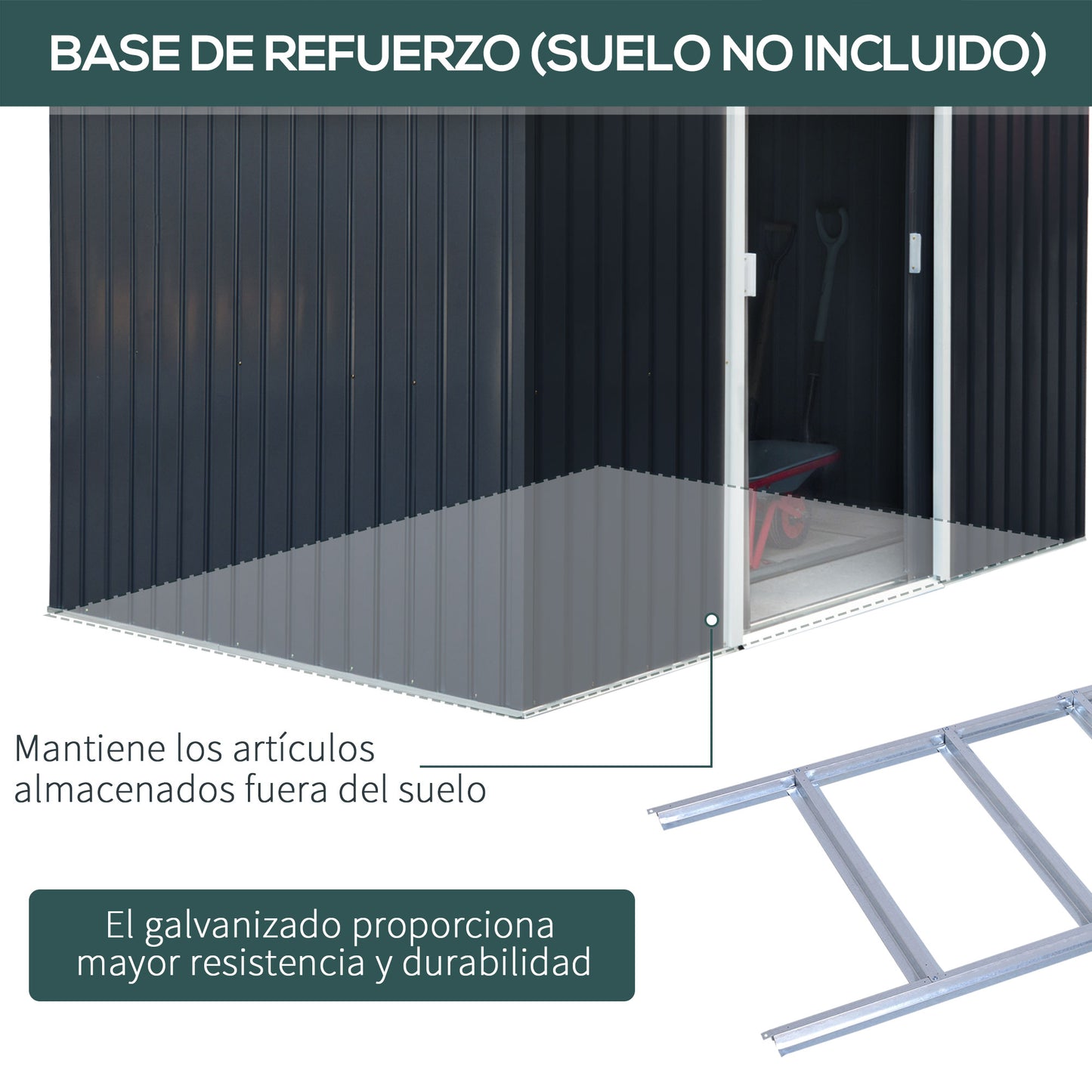 Outsunny Caseta de Jardín de Exterior Cobertizo de Jardín 4,9 m² 277x195x192 cm con 2 Puertas Corredizas Base Refuerzo (Suelo NO Incluido) para Patio Terraza Gris Oscuro