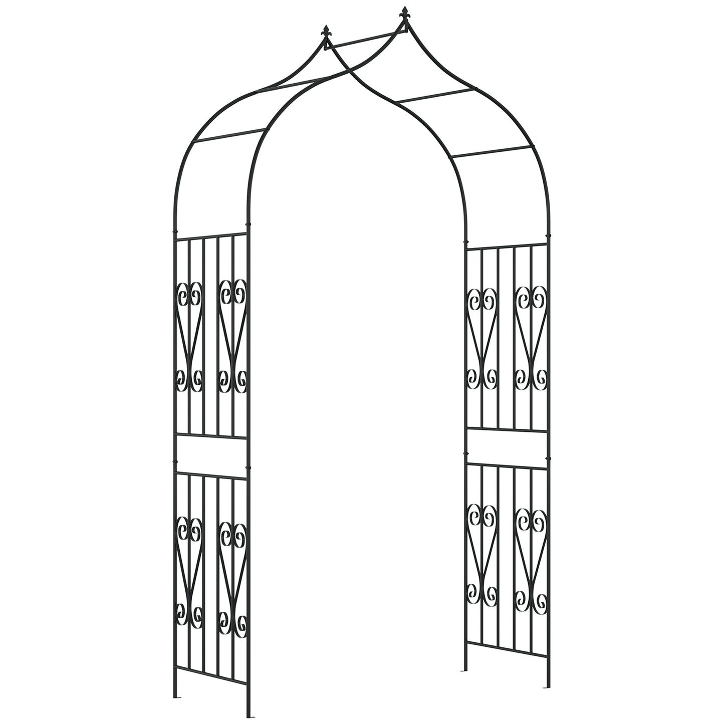 Outsunny Arco de Jardín de Metal Arco de Rosas Arco de Boda Diseño Enrejado para Plantas Trepaderas Enredaderas Exterior Patio Terraza 140x60x265 cm Negro