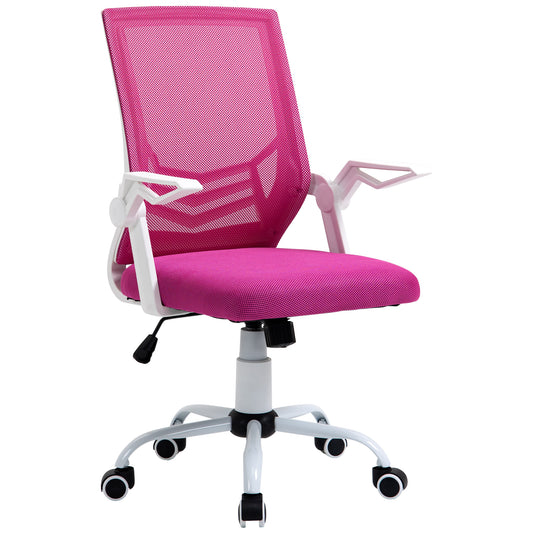 Vinsetto Silla de Oficina Ergonómica Silla Escritorio Giratoria con Altura Ajustable Reposabrazos Abatible Soporte Lumbar Transpirable para Adolescentes Adultos 62,5x55x94-104 cm Rosa