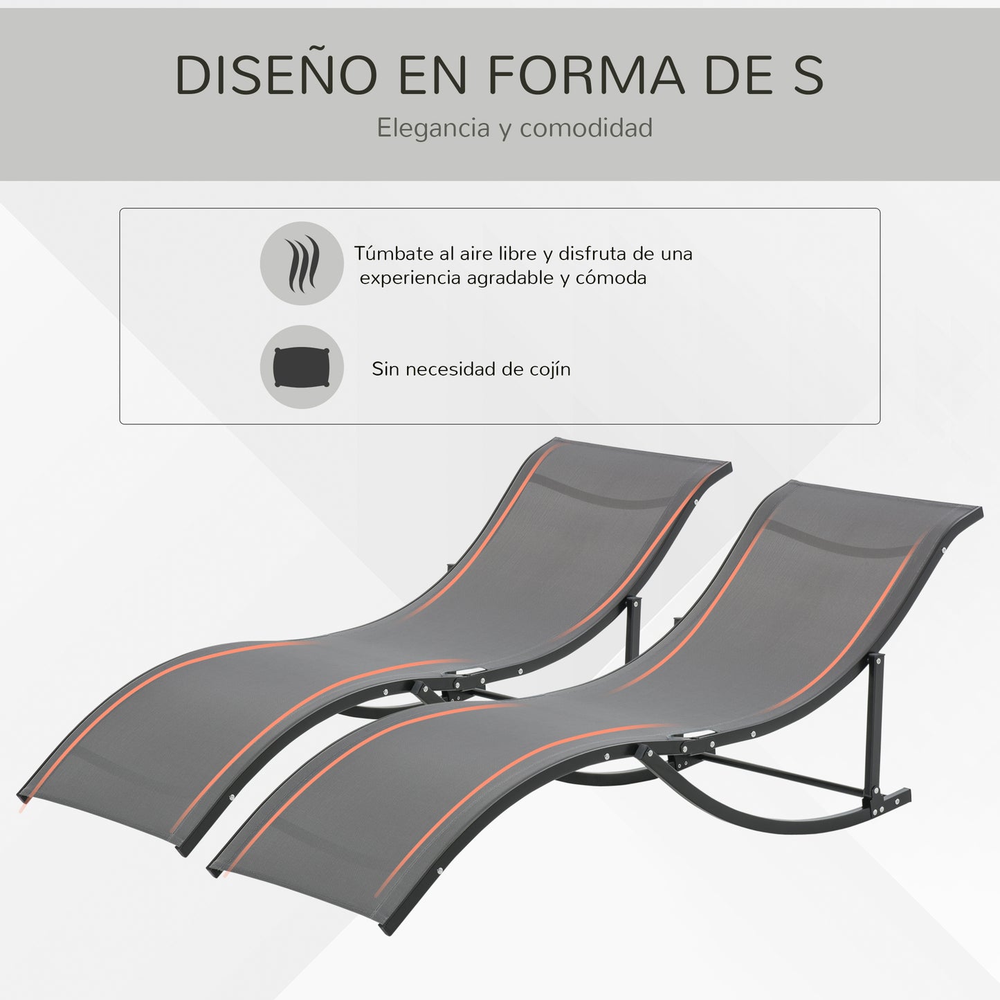 Outsunny Juego de 2 Tumbonas Plegables Tumbonas de Jardín con Marco de Aluminio en Forma de S Carga de 120 kg para Piscina Patio Terraza 165x61x63 cm Gris Oscuro