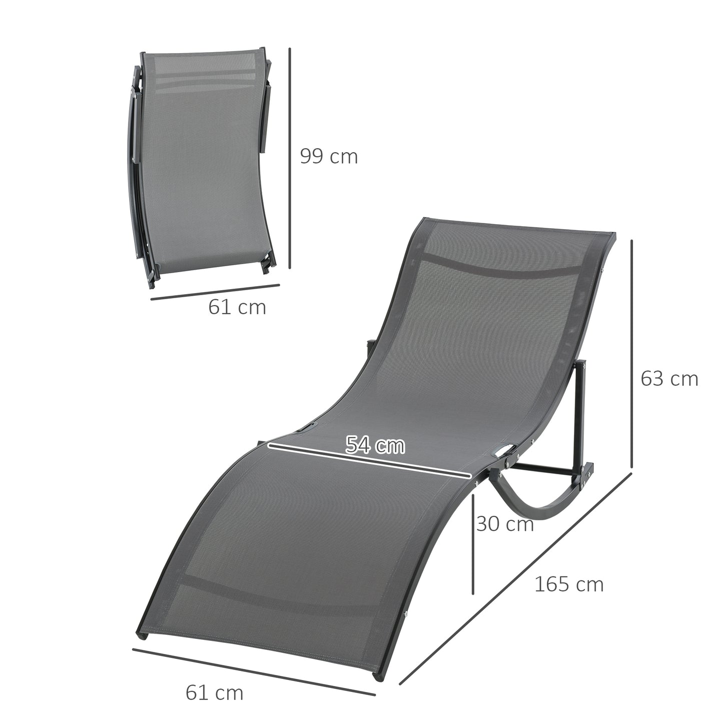 Outsunny Juego de 2 Tumbonas Plegables Tumbonas de Jardín con Marco de Aluminio en Forma de S Carga de 120 kg para Piscina Patio Terraza 165x61x63 cm Gris Oscuro