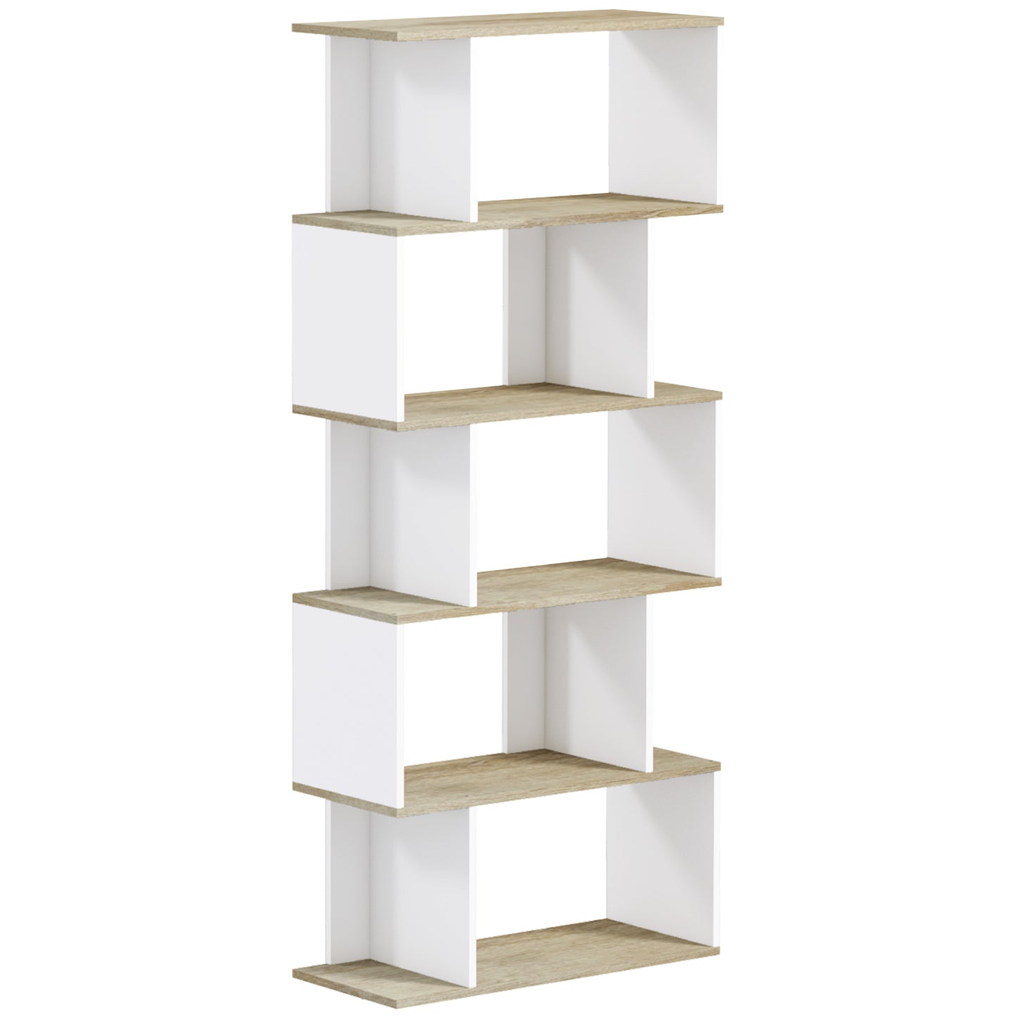 HOMCOM Estantería Librería Estilo Nórdico Librería con 5 Estantes Antivuelco Carga 25 kg para Estudio Oficina Salón 70x29,5x163 cm Roble y Blanco