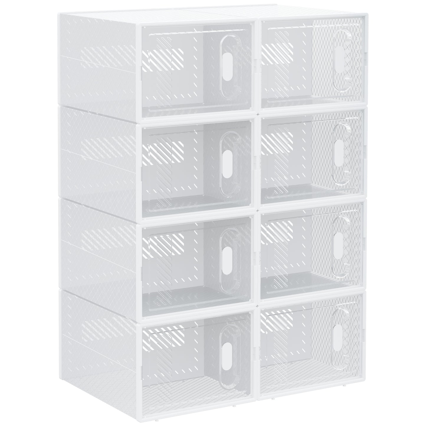 HOMCOM Armario Modular de Plástico Cajas de Zapatos Talla de 43 con 8 Cubos Puertas Magnéticas Muble Organizador para Entrada Pasillo Dormitorio 25x35x19 cm Transparente