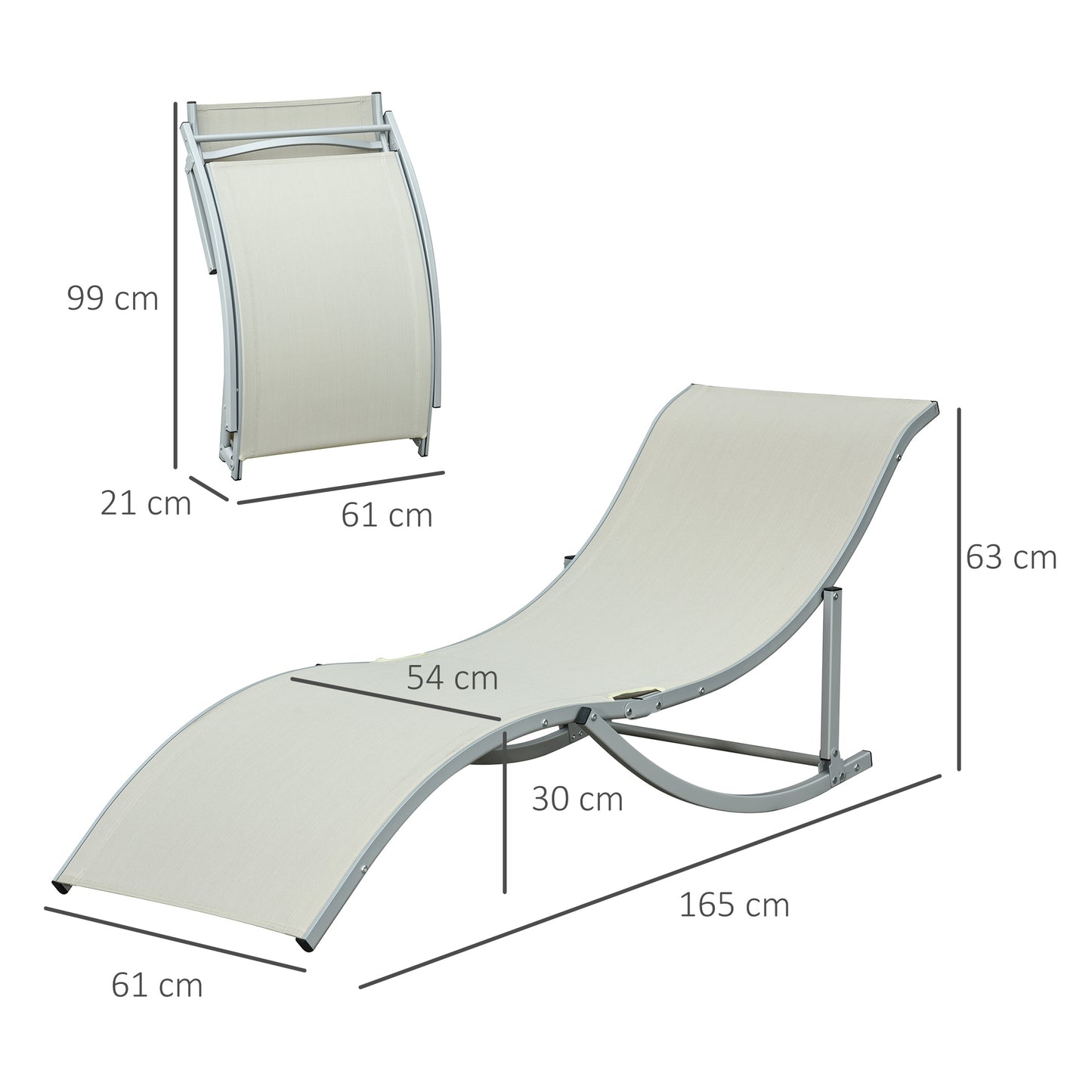 Outsunny 2 Tumbonas Plegables en Forma de S Ergonómica con Marco de Aluminio Texteline para Piscina Patio Jardín Terraza 165x61x63 cm Beige