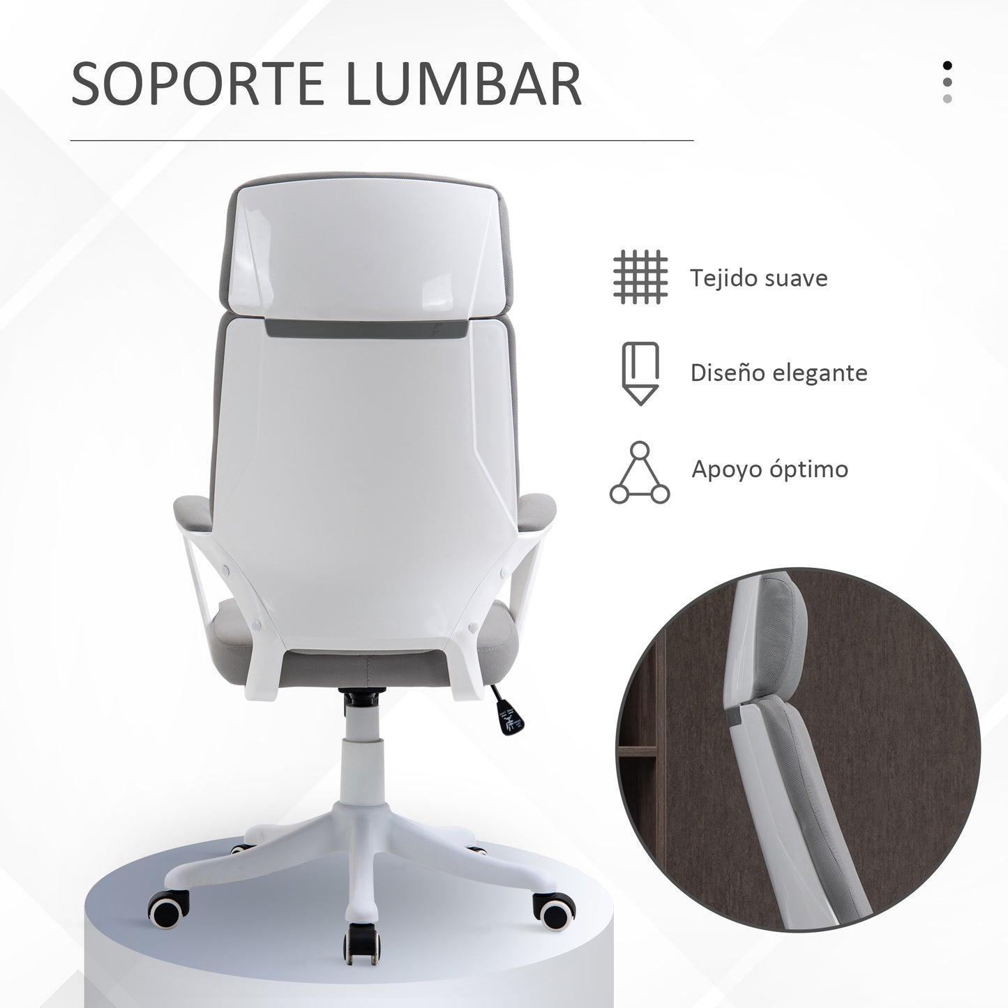 Vinsetto Silla de Oficina Giratoria Silla de Escritorio Altura Ajustable con Reposabrazos y Respaldo Alto Carga 120 kg 63x65x112-120 cm Gris