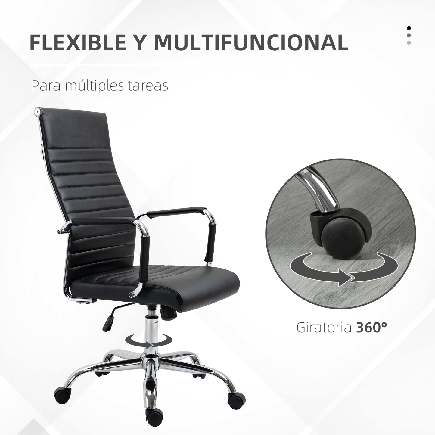 Vinsetto Silla de Oficina Silla de Escritorio Giratoria 360° Basculante con Altura Ajustable y Reposabrazos Tapizado en Piel Sintética 54x62x104-114 cm Negro