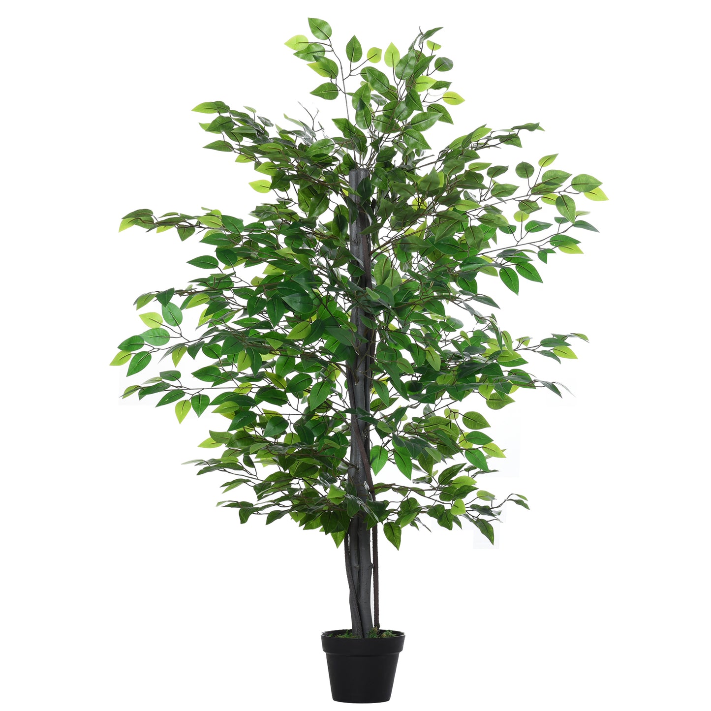 Outsunny Planta Artificial Ficus Artificial de 145 cm con 756 Hojas y Maceta para Decoración Interior y Exterior Ø20x145 cm Verde