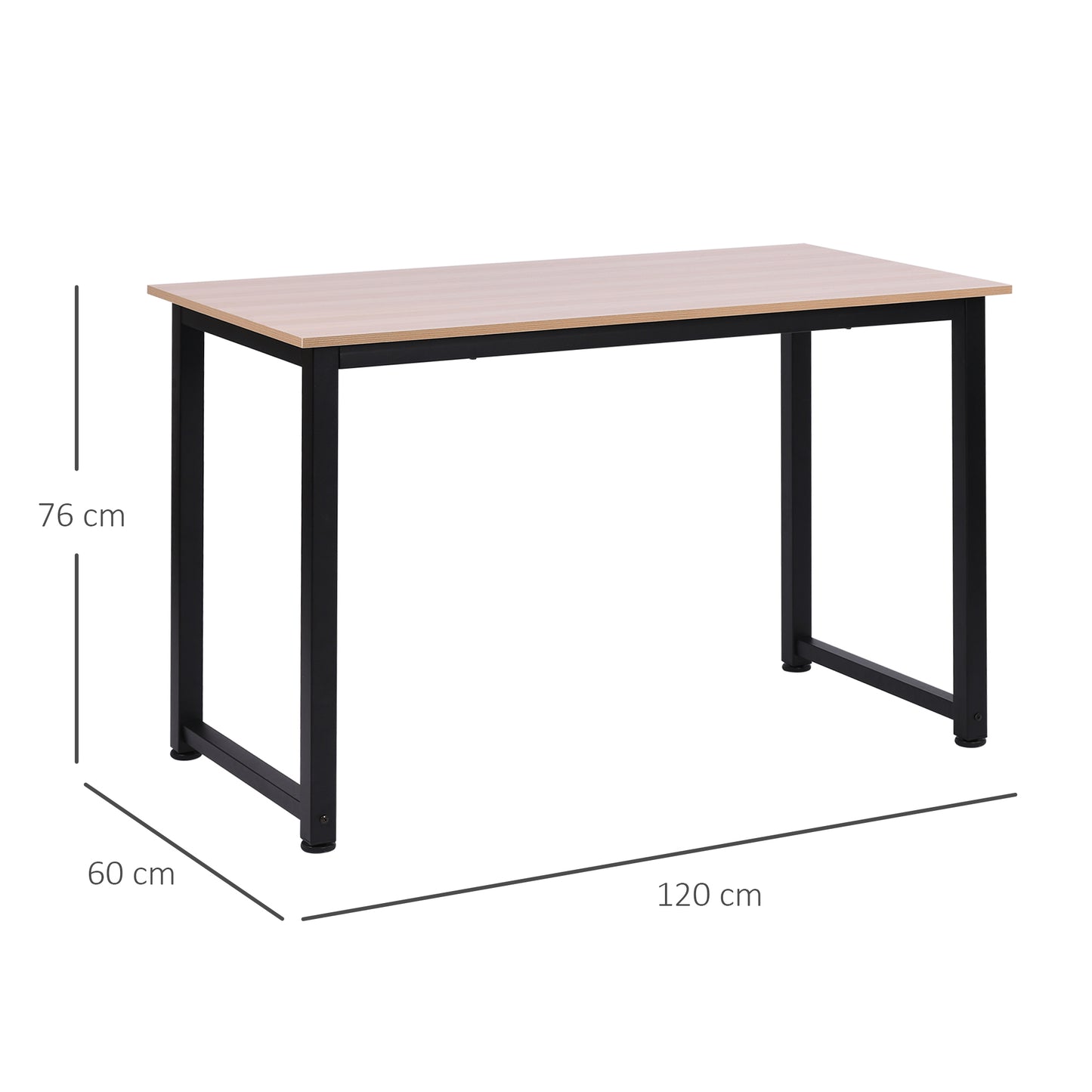 HOMCOM Mesa de Escritorio Moderna Mesa de Estudio con Marco de Acero y Pies Ajustables Mesa de Ordenador para Oficina Hogar 120x60x76 cm Negro