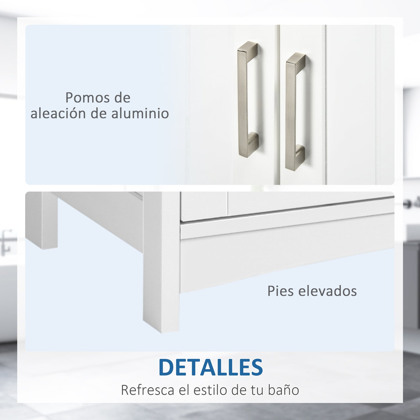 kleankin Mueble para Debajo del Lavabo Armario de Suelo para Baño de Madera con 2 Puertas y Estante Interior Ajustable Estilo Moderno Carga 40 kg 60x30x60 cm Blanco