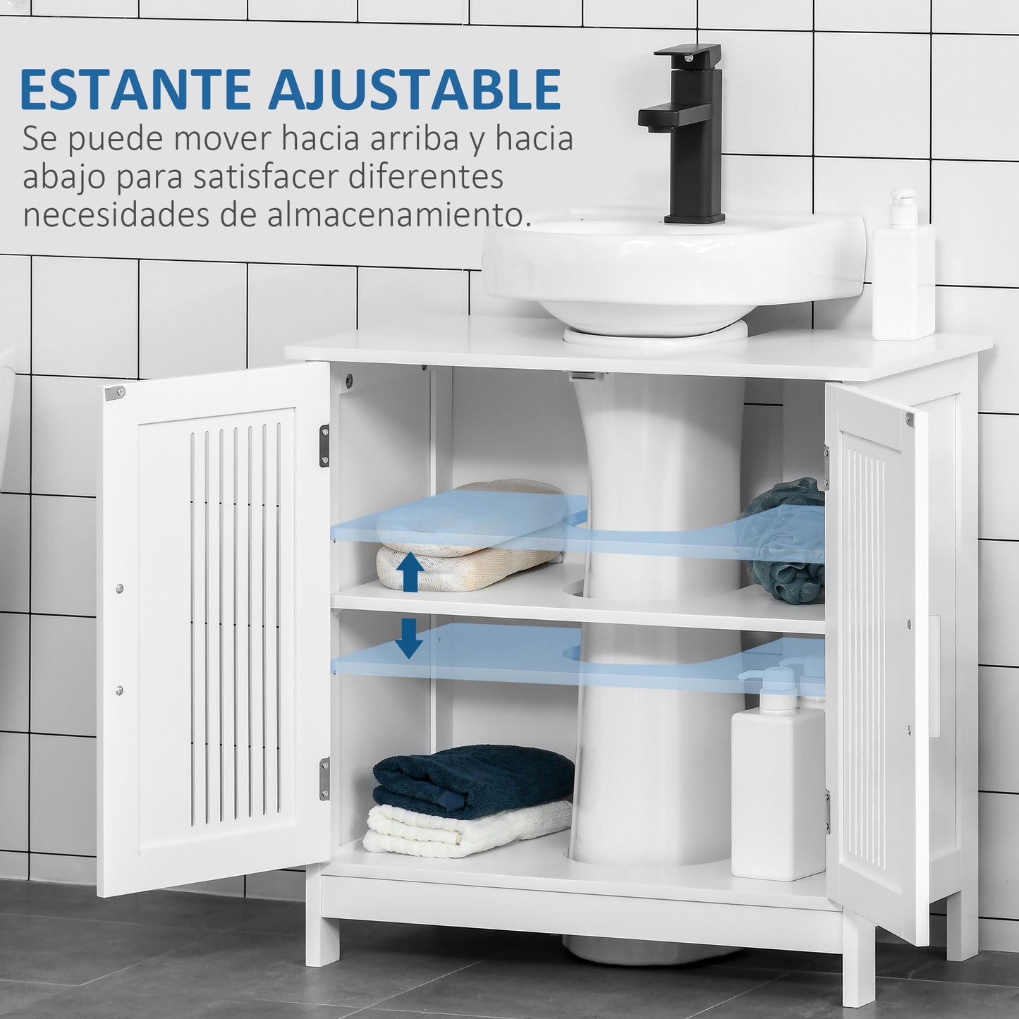 kleankin Mueble para Debajo del Lavabo Armario Baño de Suelo de Madera con 2 Puertas Ventiladas y Estante Ajustable Interior Moderno 60x30x60 cm Blanco