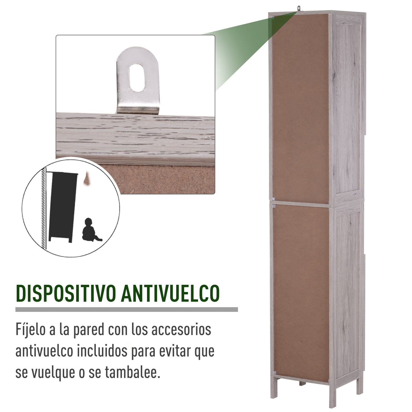 kleankin Mueble Auxiliar Armario Alto para Baño Gran Almacenamiento con Zonas Abiertas y Cerradas 30x32x172.5 cm