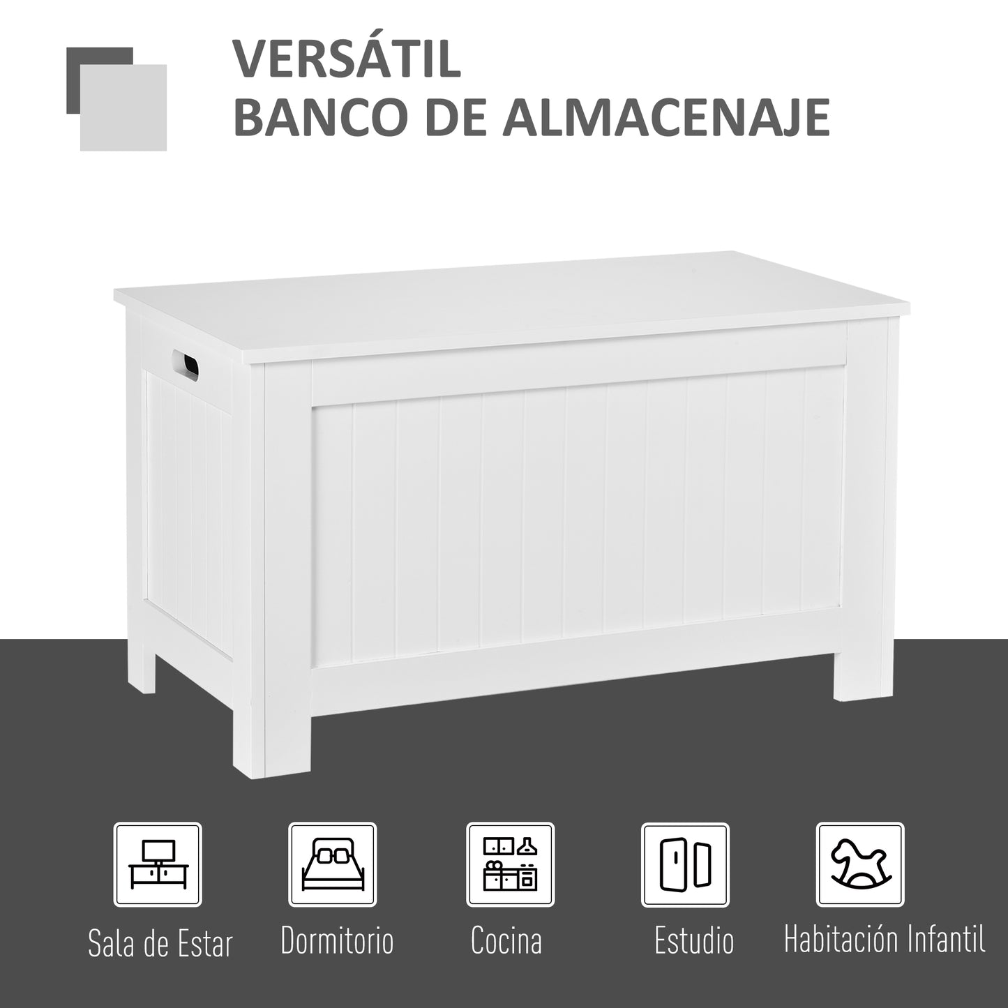 HOMCOM Baúl de Almacenaje para Dormitorio Banco de Almacenaje con Tapa Baúl de Almacenaje Versátil con Bisagra de Seguridad para Pasillo Salón 81x40x46 cm Blanco