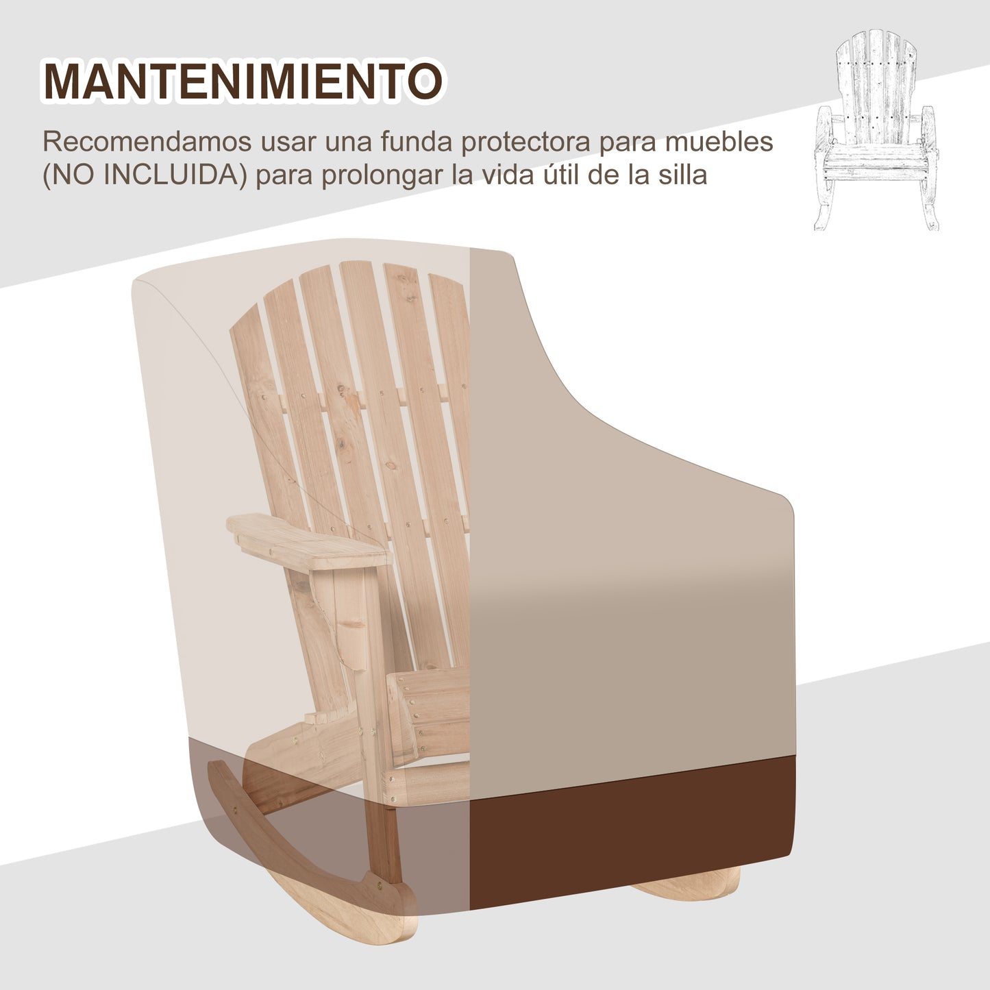 Outsunny Sillón Mecedora Silla Adirondack de Madera Natural 77x94x97 cm para Jardín Terraza Exterior de Estilo Rústico Carga 130kg Color Teca