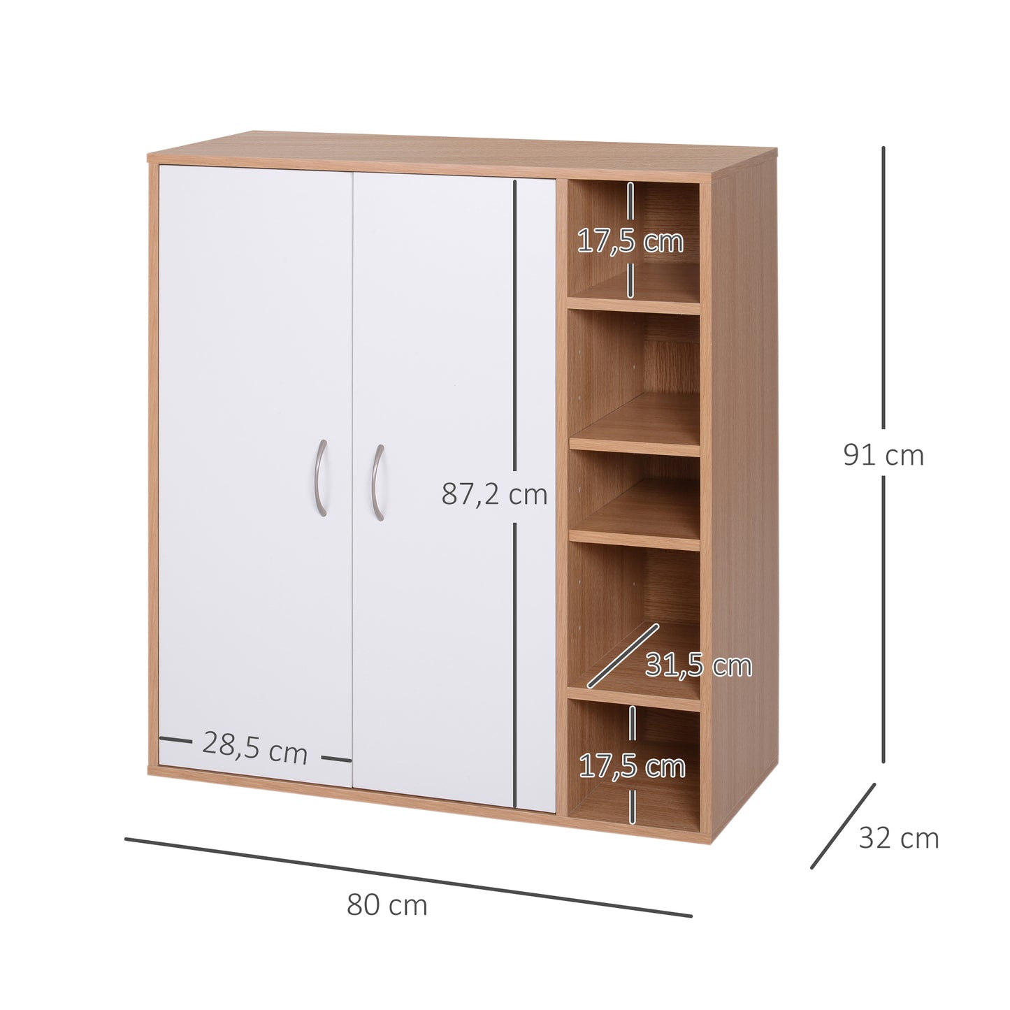 HOMCOM Armario Gabinete Consola Armario Bajo Mueble Organizador de Almacenaje Multiusos de Cocina Comedor Salón Baño con Puertas y Estantes Ajustables 80x32x91 cm