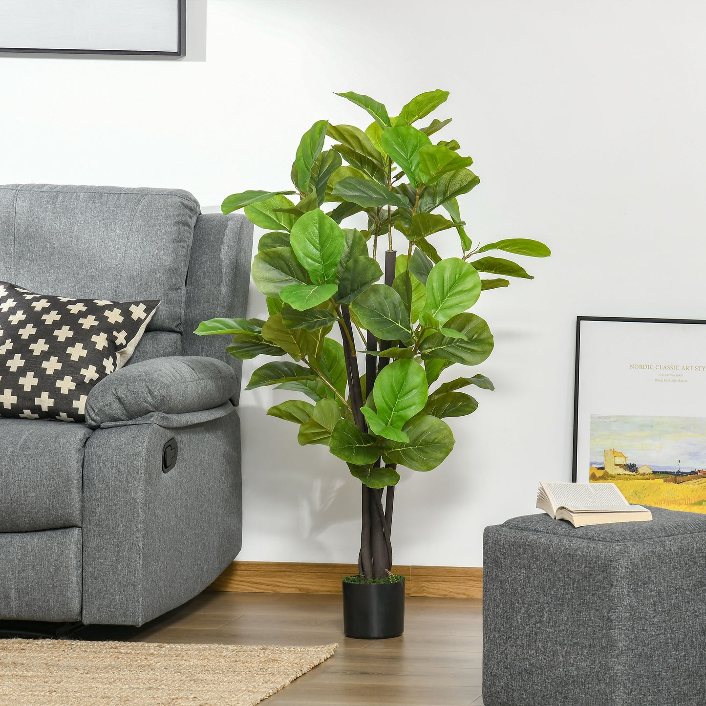 HOMCOM Ficus Artificial 130 cm Planta Artificial con 78 Hojas y Maceta Planta Artificial Decorativa para Interior y Exterior Hogar Salón Oficina Verde