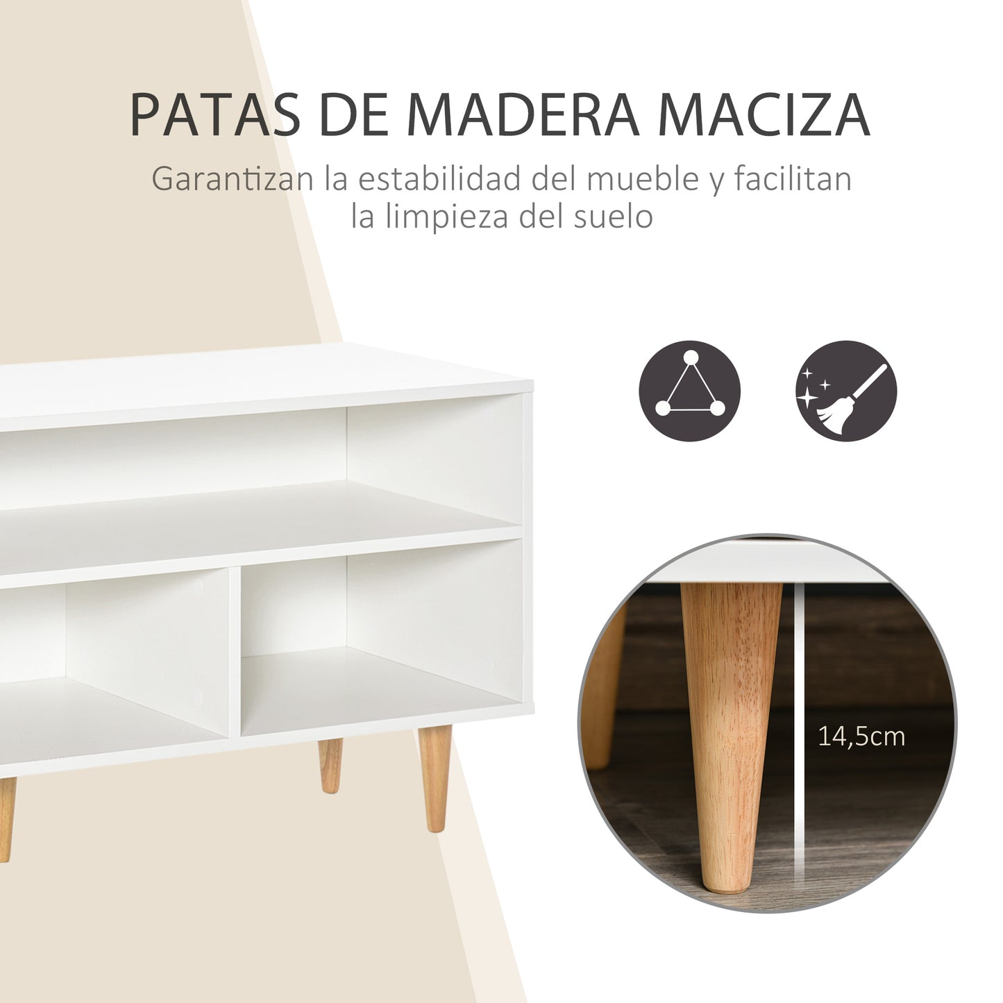 HOMCOM Mueble de TV para Televisores de hasta 60" Mesa para TV de Salón Comedor Moderna con Armario y 3 Compartimentos 120x40x55 cm Blanco