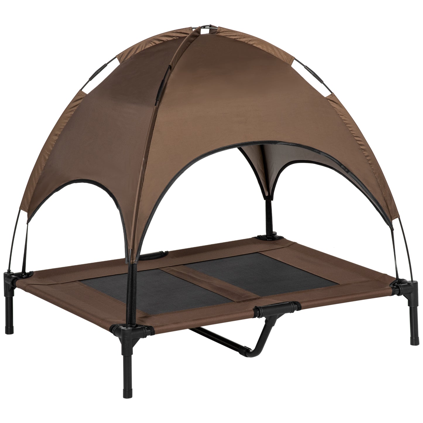 PawHut Cama Elevada para Mascotas Portátil con Toldo Extraíble Tela Transpirable al Aire Libre para Interior y Exterior 92x76x90 cm Café