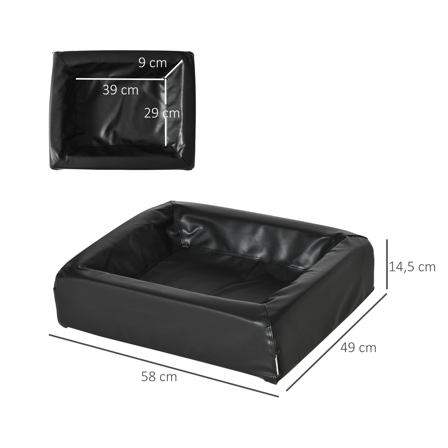 PawHut Cama para Perros Pequeños Colchón para Mascotas Tapizado en Cuero PU Acolchado de Espuma y Lavable con Cremallera 58x49x14,5 cm Negro