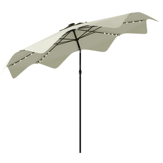 Outsunny Sombrilla de Jardín Ø292x248 cm Parasol de Terraza Manual con 32 Luces LED Solares 8 Varillas Ángulo Ajustable Impermeable y Rejillas de Ventilación para Patio Balcón Crema