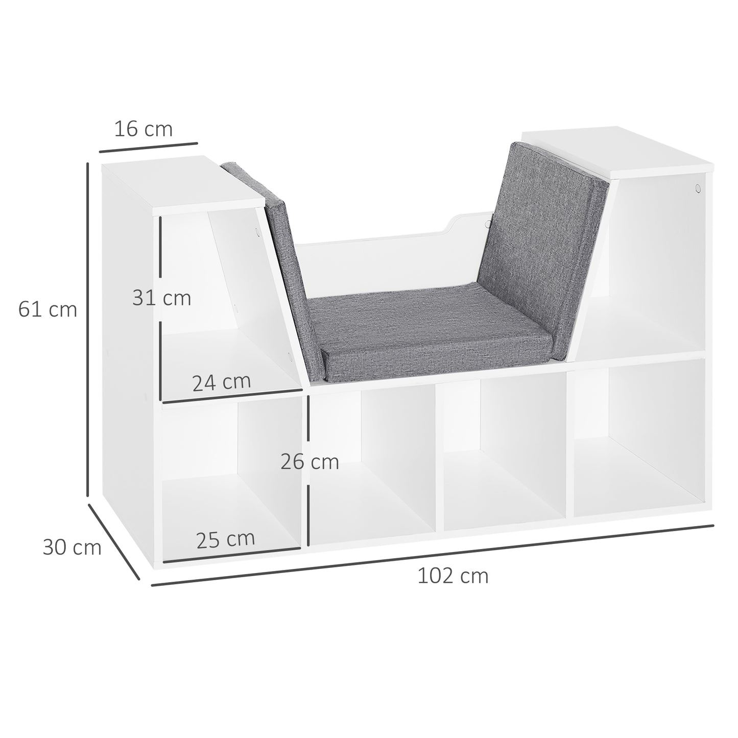 HOMCOM Estantería Librería con Asiento 6 Cubo Librería Original Infantil Zapatero con Cojín Estante con Banco Multiusos 102x30x61cm