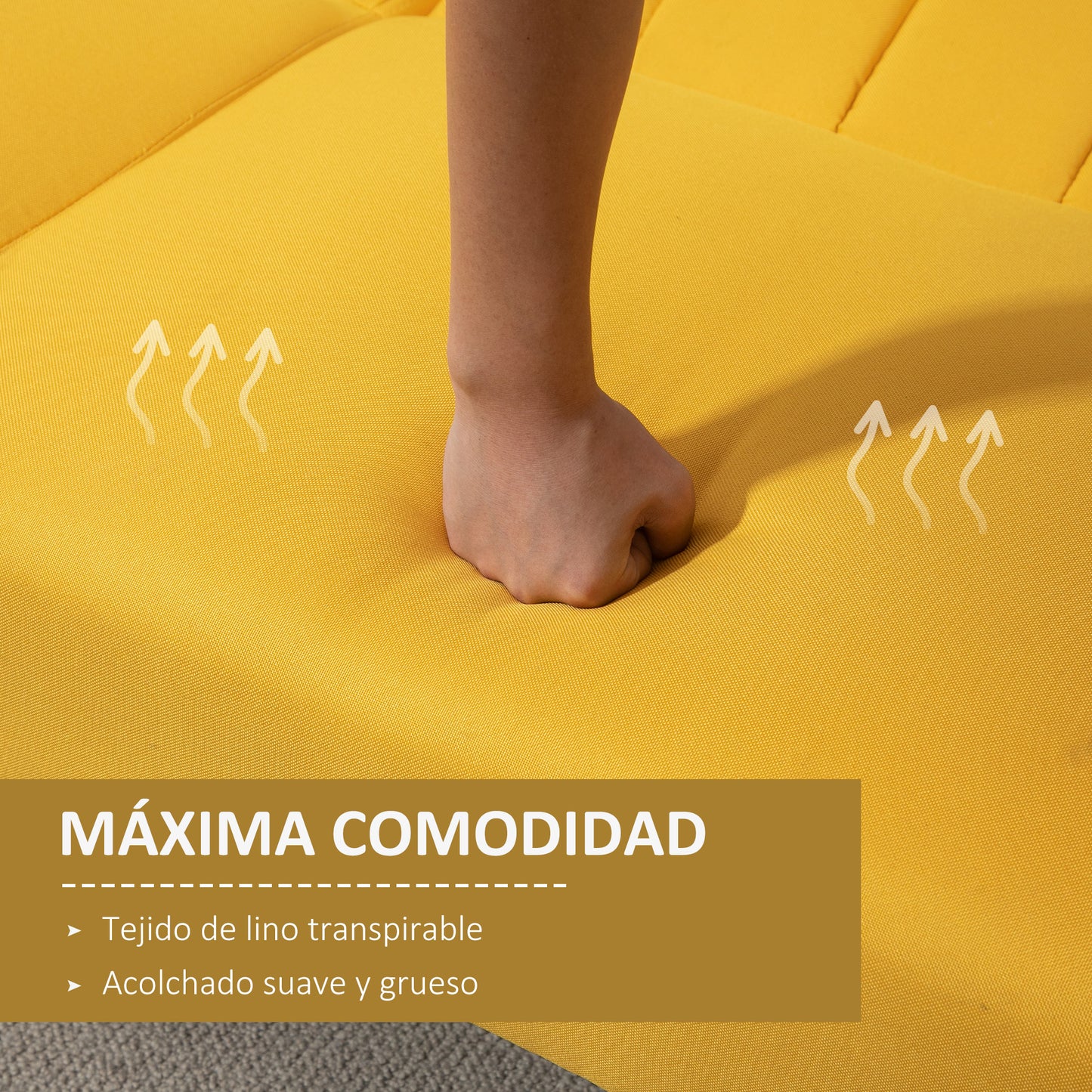 HOMCOM Sofá Cama de 2 Plazas Moderno Sofá Cama Plegable Tapizado en Lino Sintético con Respaldo Ajustable en 3 Niveles y Reposabrazos Desmontables para Salón Oficina 173x75x73 cm Amarillo