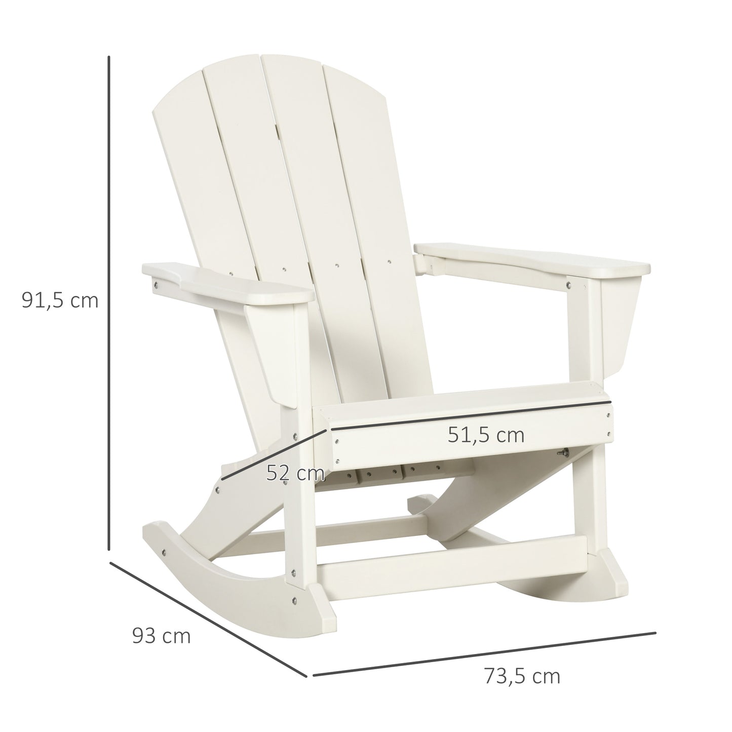 Outsunny Silla Mecedora de Jardín Mecedora para Exterior de Estilo Adirondack de HDPE para Balcón Terraza Patio Carga 120 kg 73,5x93x91,5 cm Blanco