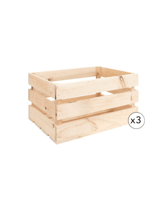 Pack de 3 cajas de madera maciza en tono natural de 49x30,5x25,5cm - DECOWOOD