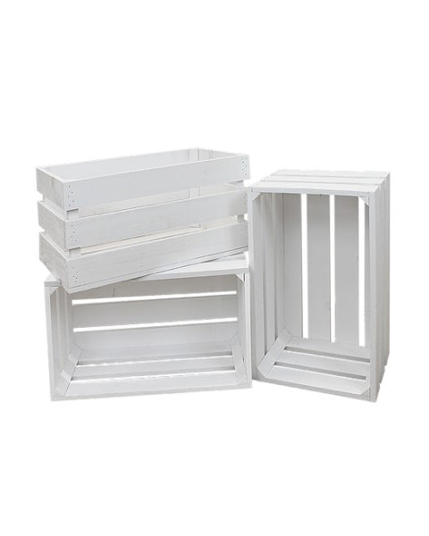 Pack de 3 cajas de madera maciza en tono blanco de 49x30,5x25,5cm - DECOWOOD