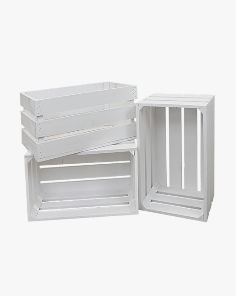 Pack de 3 cajas de madera maciza en tono blanco de 49x30,5x25,5cm - DECOWOOD