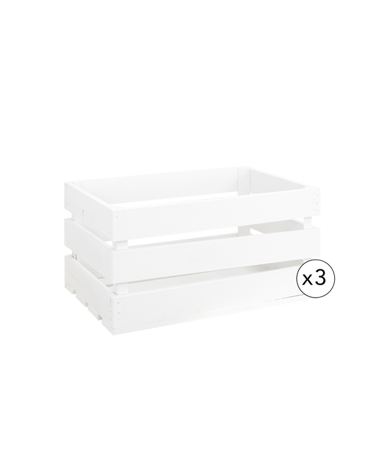 Pack de 3 cajas de madera maciza en tono blanco de 49x30,5x25,5cm - DECOWOOD