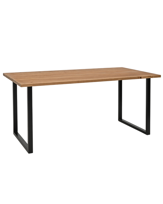 Mesa de comedor de madera maciza roble oscuro patas negras 180x80cm - DECOWOOD